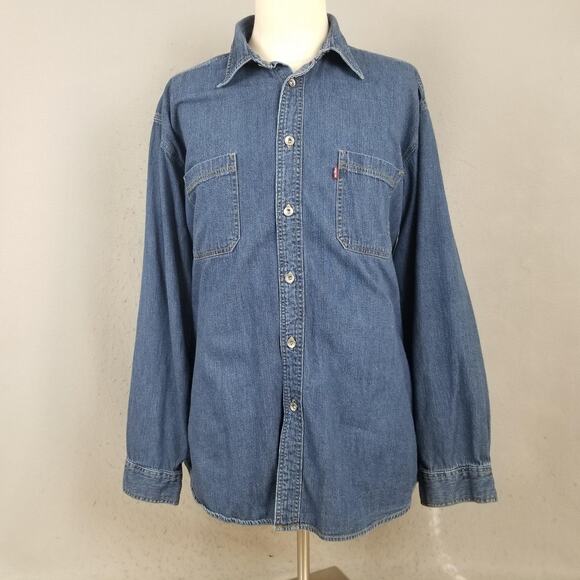 Levis Denim Shirt Mens Large Blue Button Front Loose Fit Long Sleeve Casual